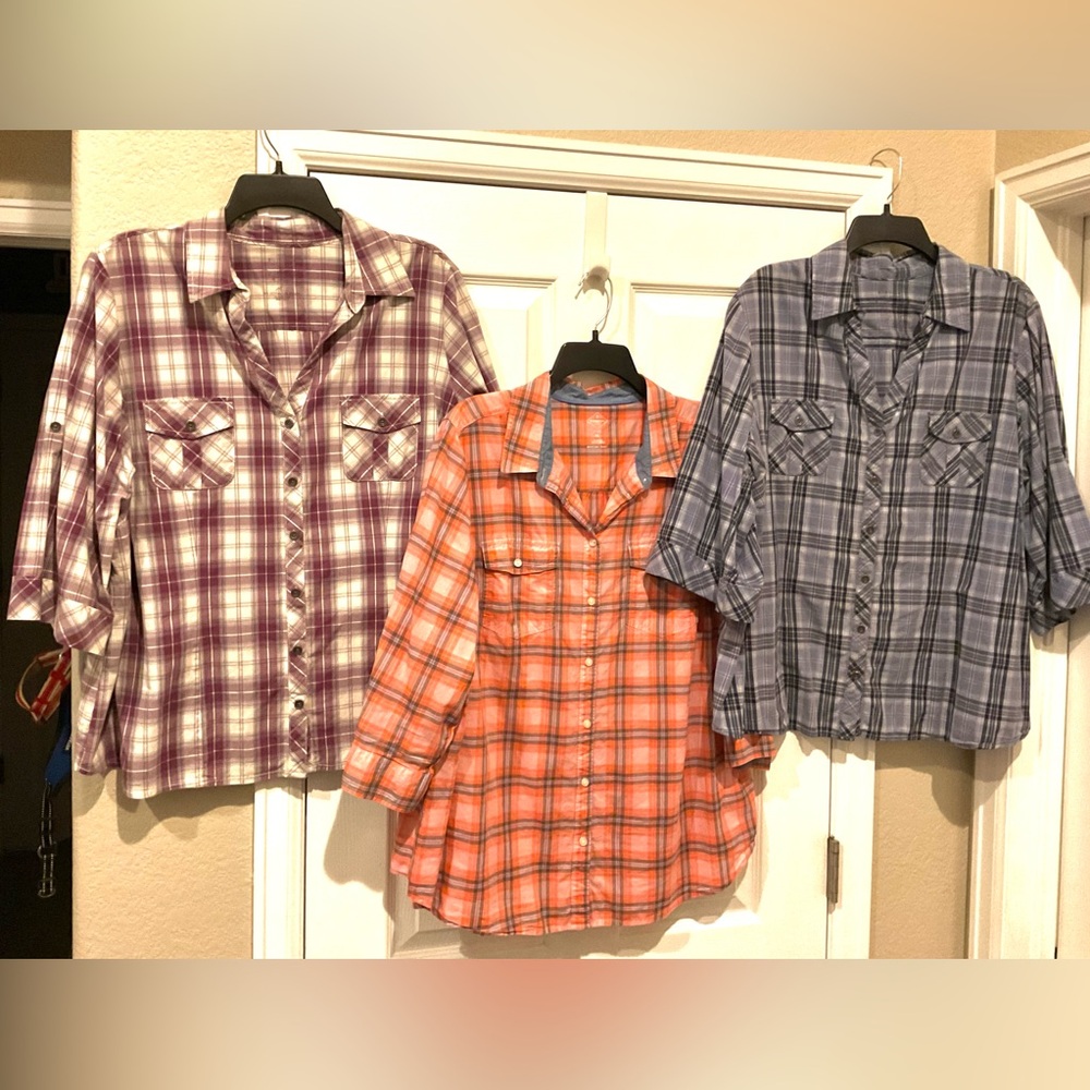 3-pc Bundle 3/4 Sleeve Women’s Button up Plaid Shirts